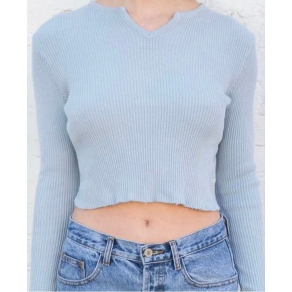 Brandy Melville Sweaters - Brandy Melville Ribbed Blue Cropped Sweater